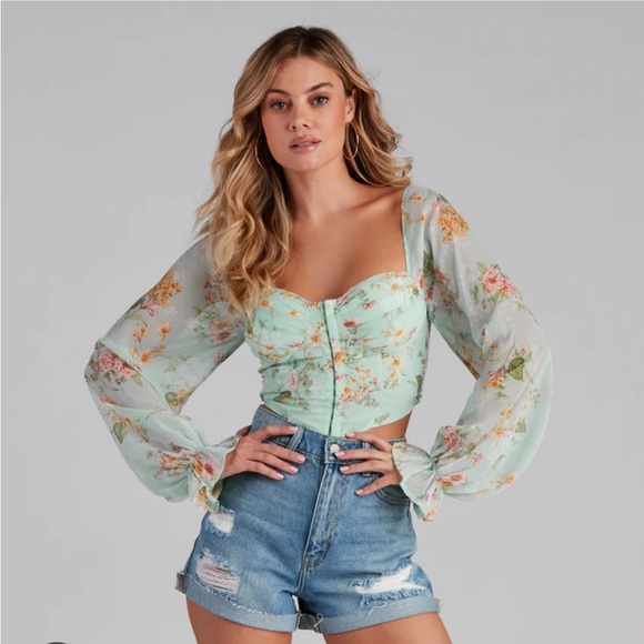 Floral Chiffon Crop Top - Picture 1 of 10